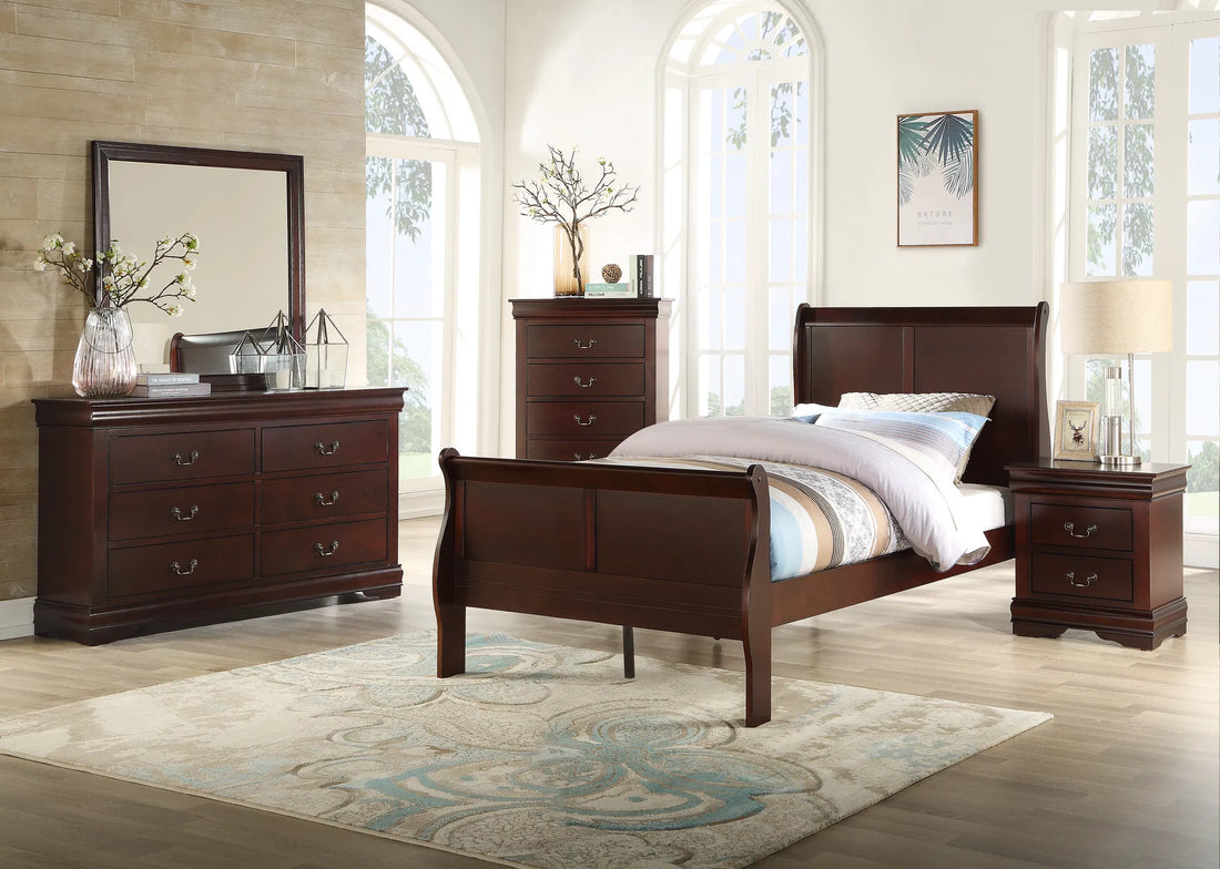 1-Piece Louis Philip Chest ‚Äì Cherry Finish, Five Drawers, Solid Wood, Contemporary Design with Ample Storage