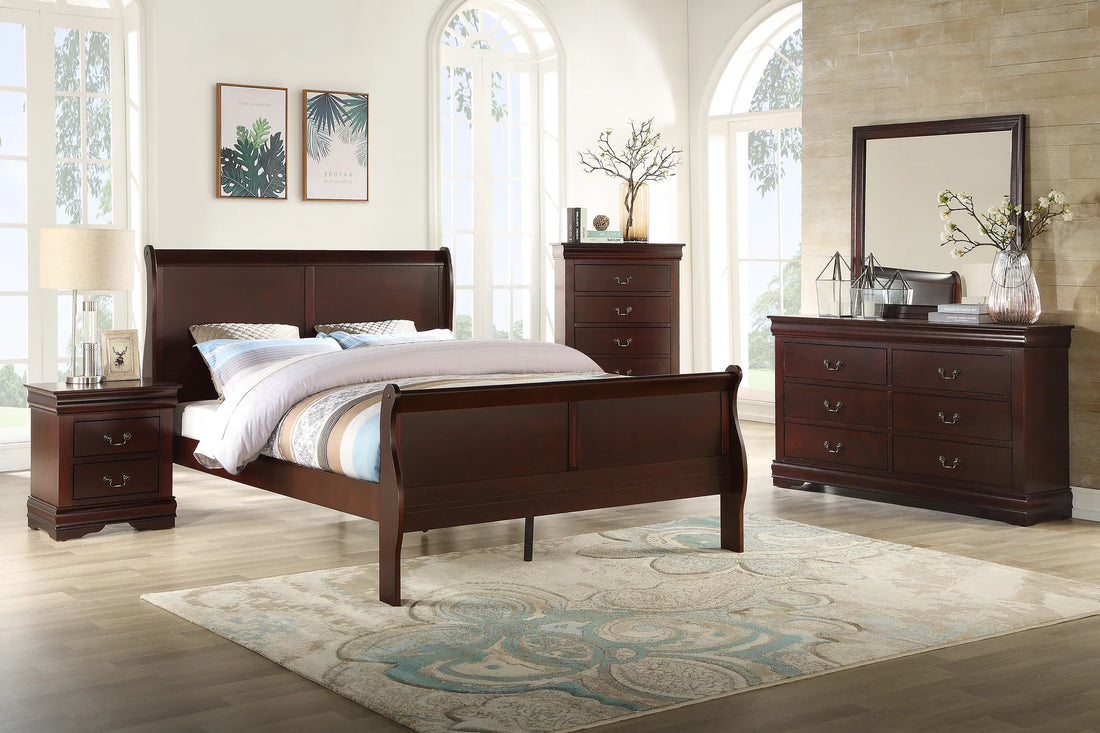 1-Piece Louis Philip Dresser ‚Äì Cherry Finish, Six Drawers, Solid Wood, Contemporary Design with Ample Storage