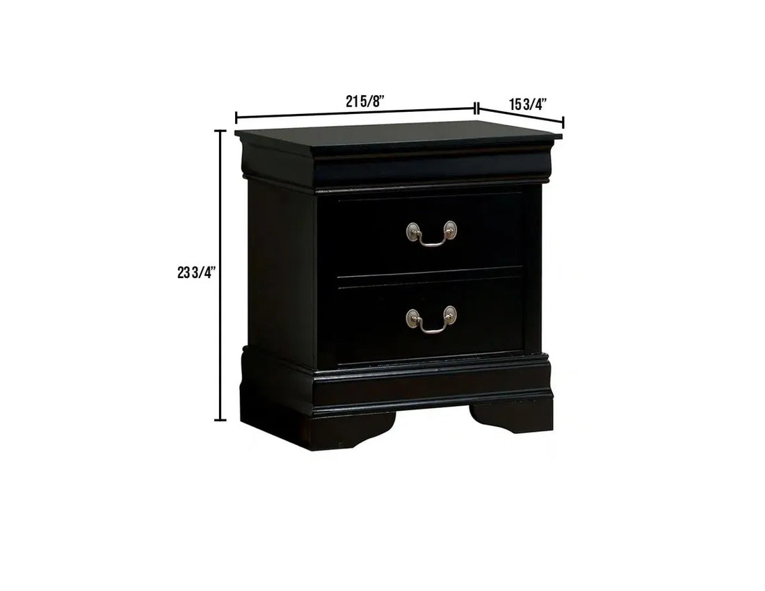 1-Piece Nightstand ‚Äì Black Louis Philippe Design, Solid Wood, English Dovetail Construction, Antique Nickel Hanging Pulls