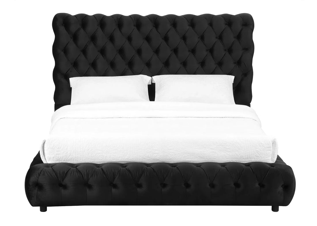 1pc Contemporary Black Upholstered Queen Bed with Tufted Headboard and Footboard ‚Äì Bedroom Furniture