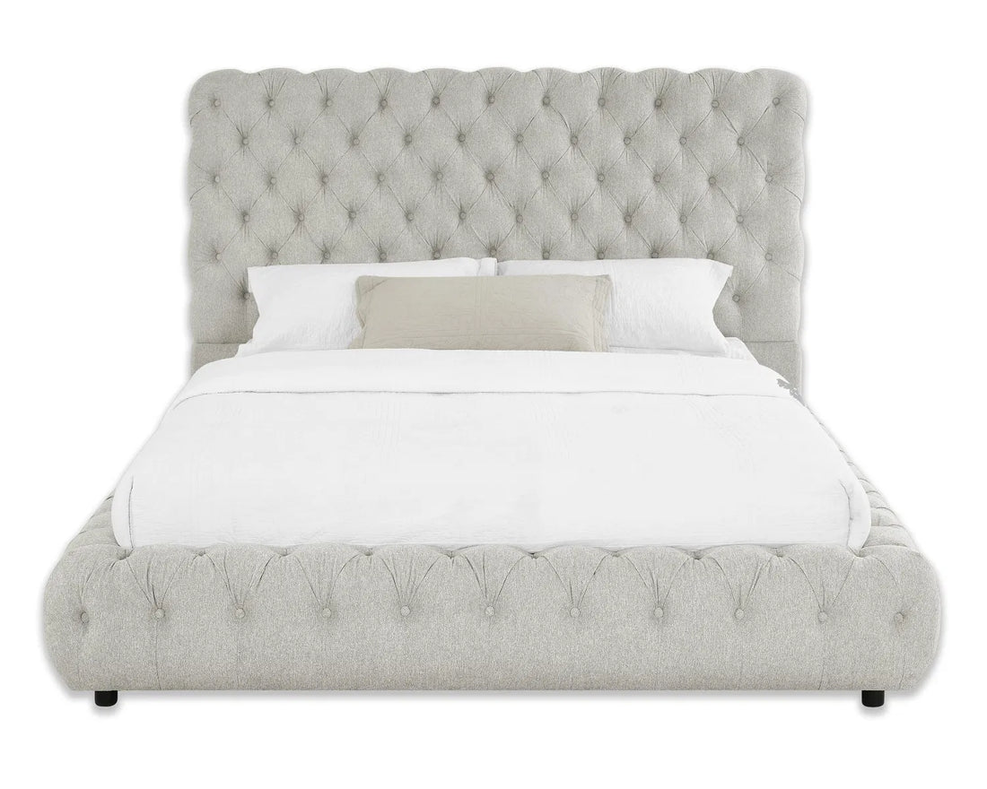 1pc Contemporary Dove Gray Upholstered Queen Bed with Tufted Headboard and Footboard ‚Äì Bedroom Furniture