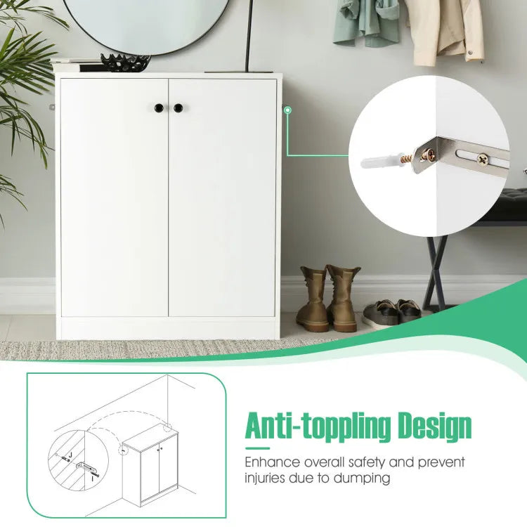 2-Door Storage Cabinet with Adjustable 3-Tier Shelves