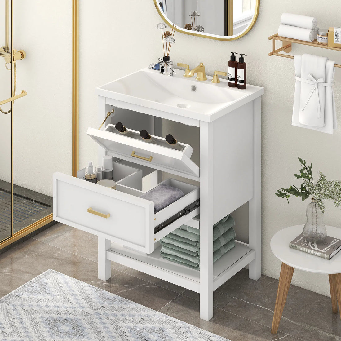 24" Modern Bathroom Vanity with Top Sink and 2 Drawers