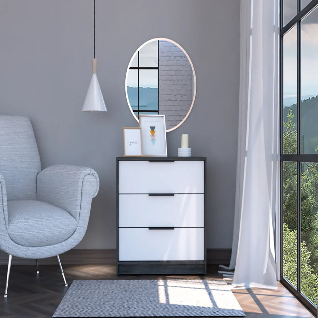 3-Drawer Dresser in Smoky Oak and White Finish