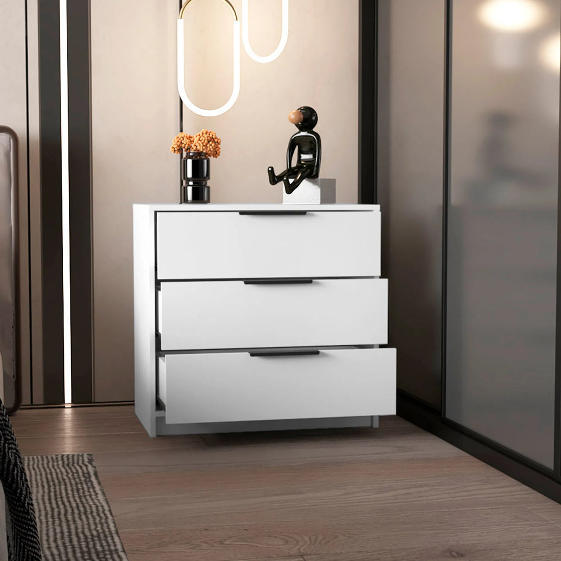 3-Drawer White Dresser, Rectangular Design