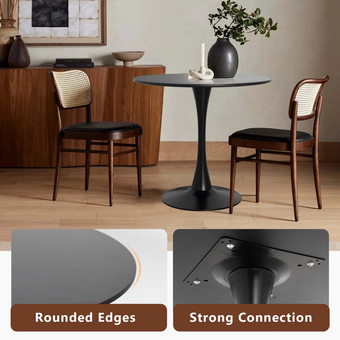 31.5" Round Black Dining Table with Pedestal Base
