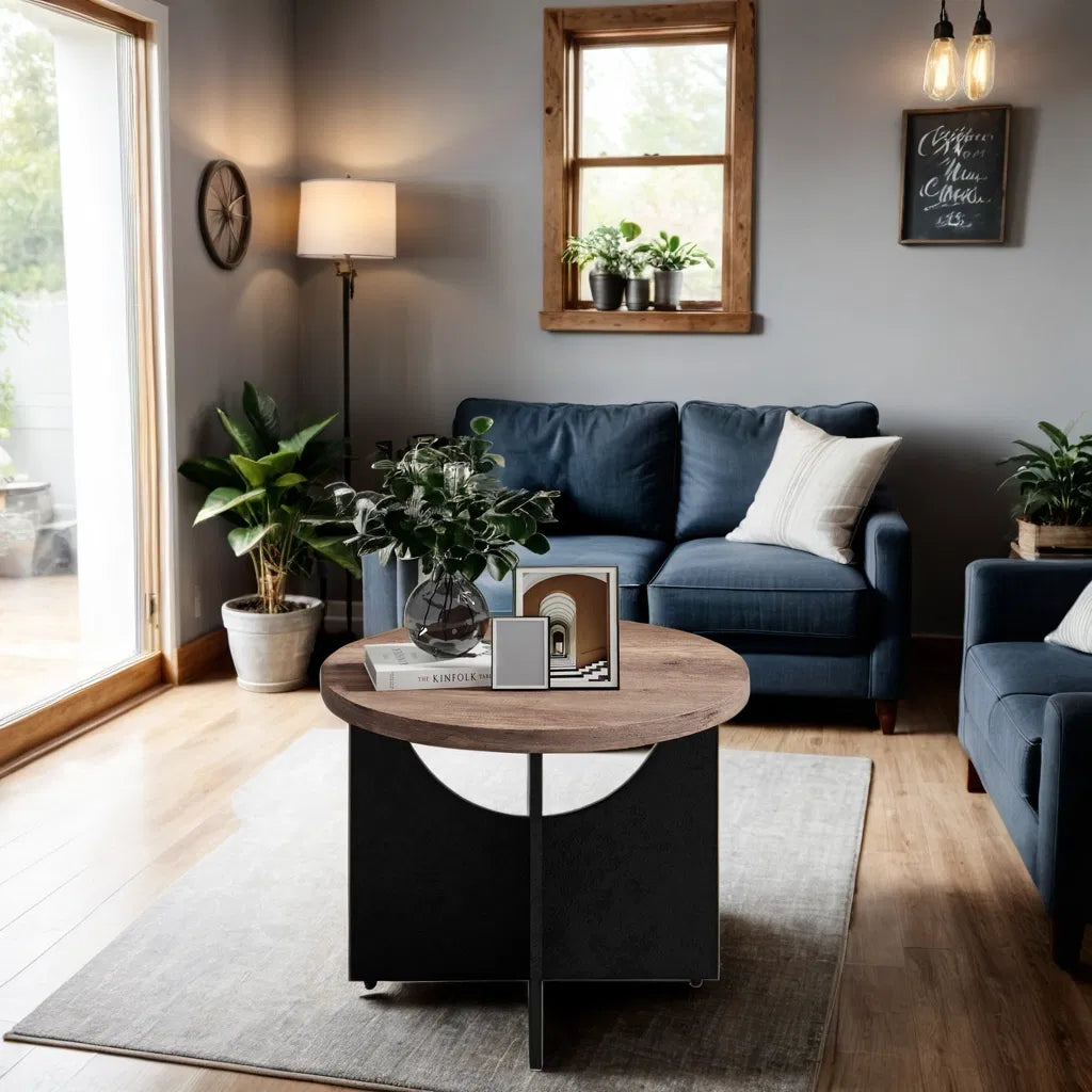 35-Inch Modern Retro Round Coffee Table for Living Room and Bedroom Decor