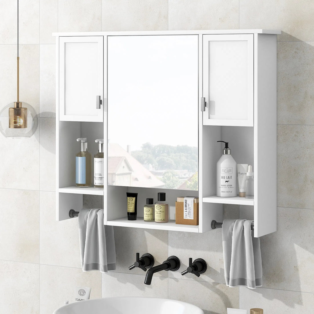 35'' x 28'' Wall-Mounted Bathroom Cabinet with Mirror and Towel Bar ‚Äì Modern Medicine Storage Cabinet