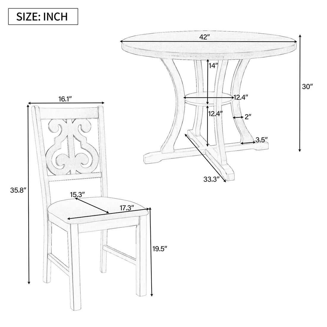 **5-Piece Round Dining Set ‚Äì Round Table with Unique Legs & Storage Shelf + 4 Fabric Upholstered Chairs**