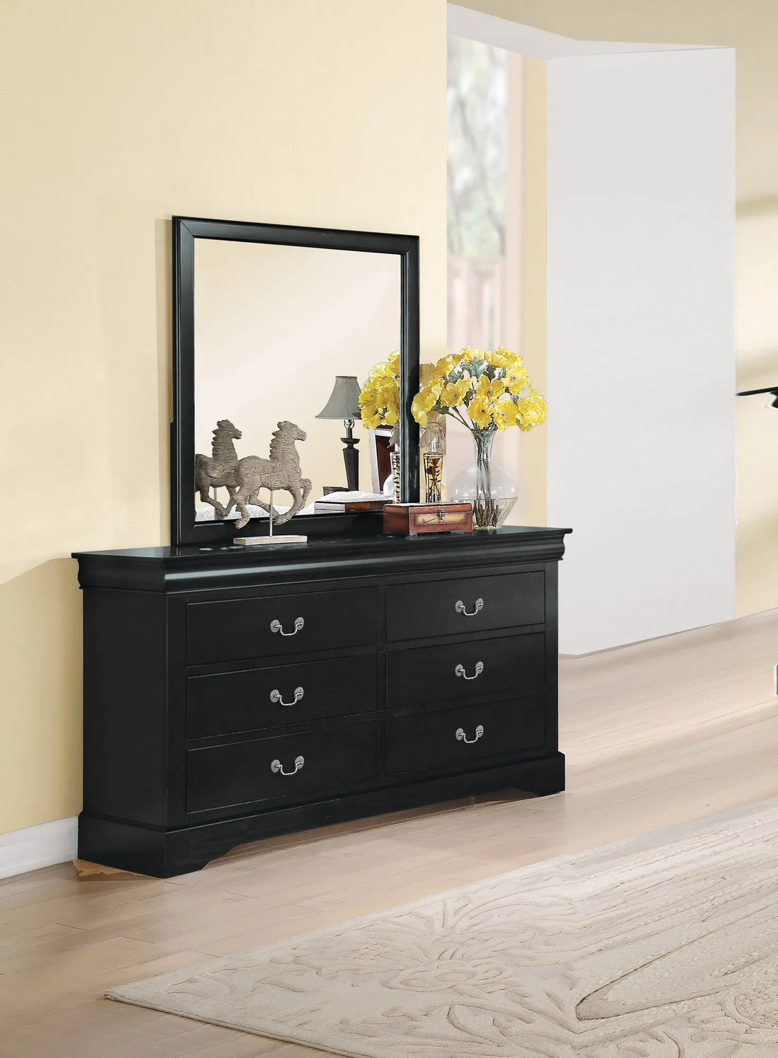 Louis Philippe III 6-Drawer Dresser in Black Finish