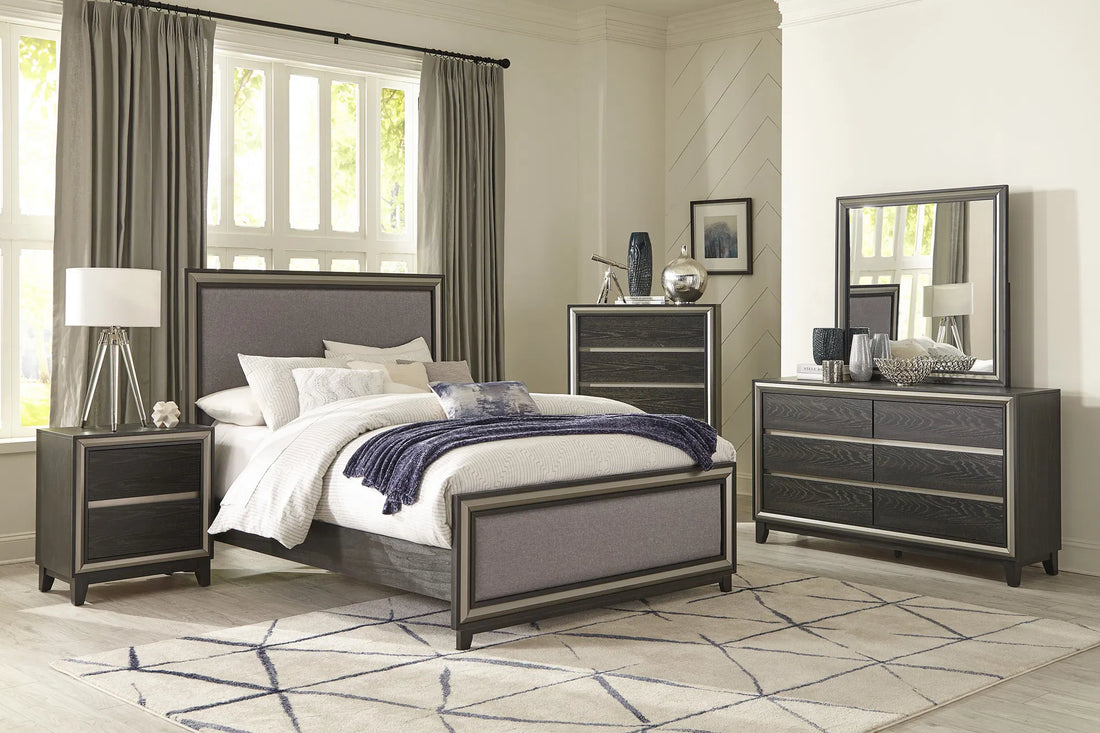Modern 6-Drawer Bedroom Dresser with Grooved Cutout Pulls, Ebony Finish, and Silver Accents ‚Äì Contemporary Wooden Furniture
