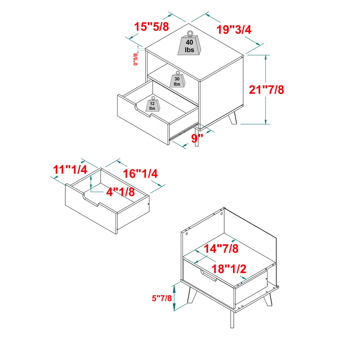 Modern Riviera Nightstand with Open Cubby & Single Drawer