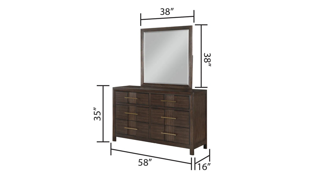 Modern Walnut Wood 6-Drawer Dresser