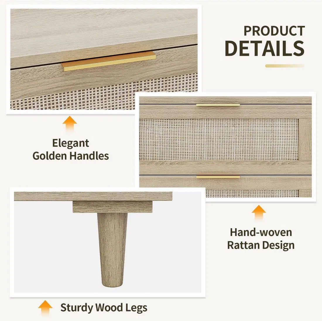 51" Rattan 6-Drawer Dresser ‚Äì Wooden Chest of Drawers with Metal Handles for Bedroom