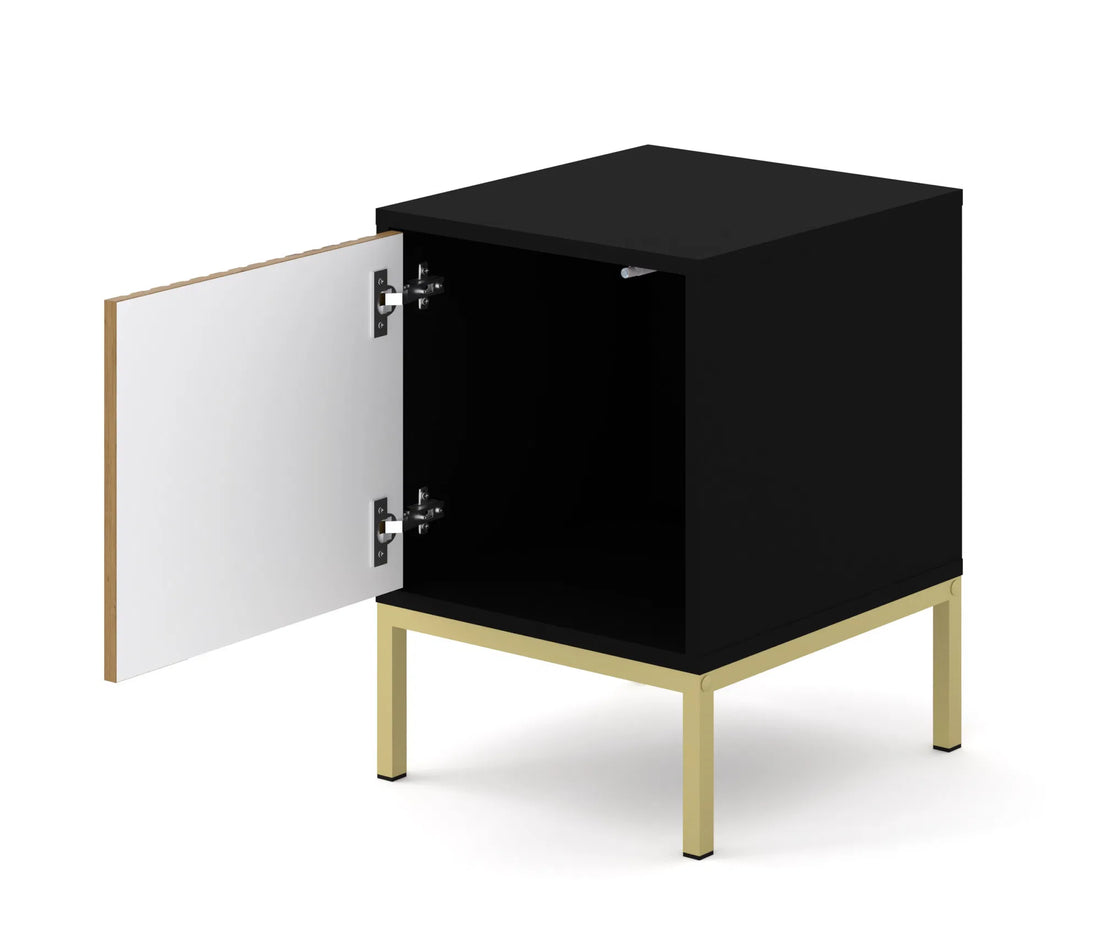 Ravenna F Nightstand, 16.06 in / 41 cm, Black & Artisan Oak, Black Fronts, Gold Legs