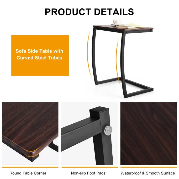 Steel Frame C-Shaped Side Table for Sofa & End Table