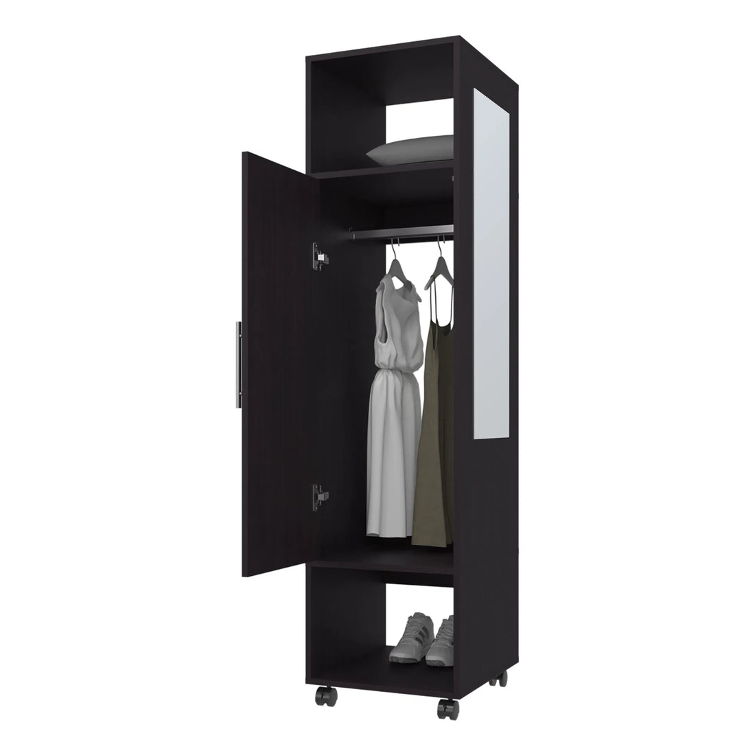 Summit Melamine Wardrobe with Mirror, Door, and Open Storage