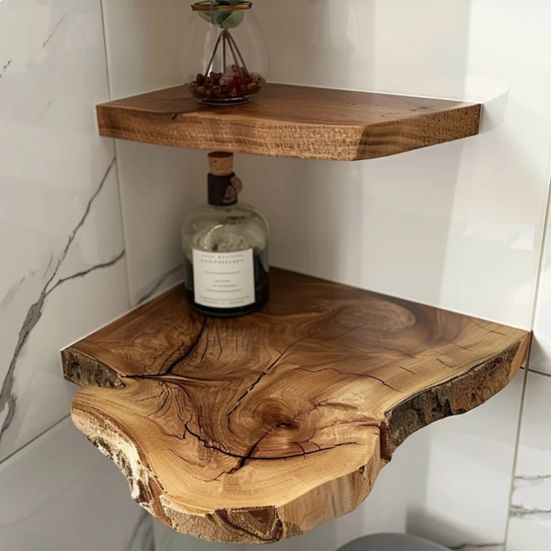 Rustic Walnut Live Edge Corner Shelf for Home Decor