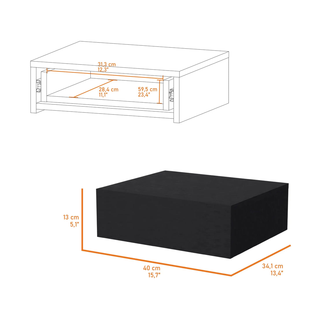 Wall-Mounted Black Floating Nightstand